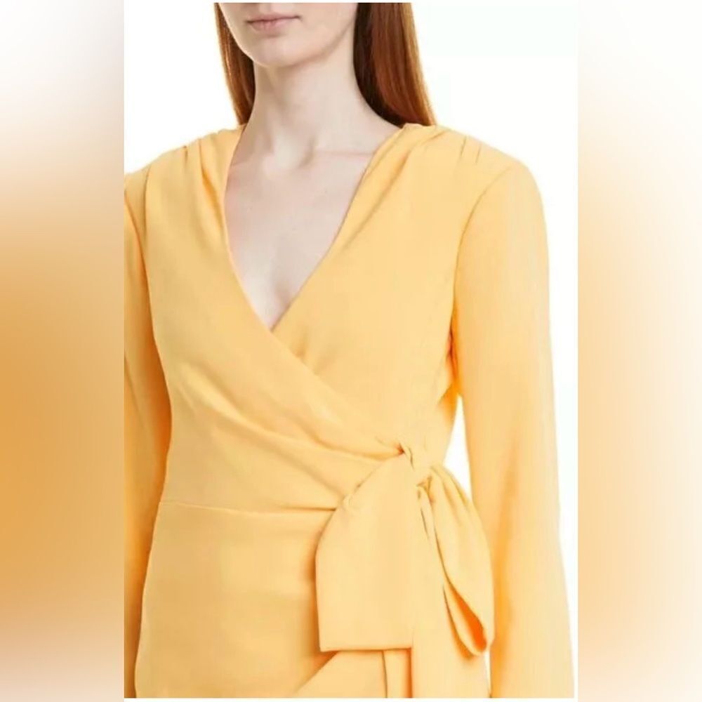 CINQ a SEPT Yellow Orange Sierra Wrap Front Crepe Long Sleeve Mini Dress Sz 2 - Picture 3 of 14